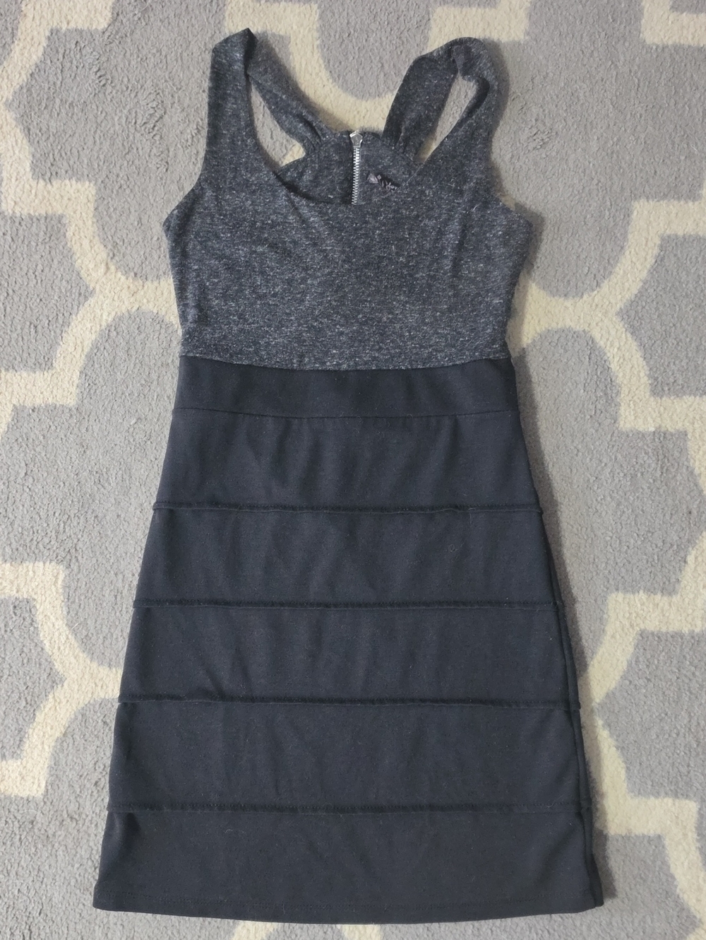 Peep-Back Gray & Black Bodycon Dress